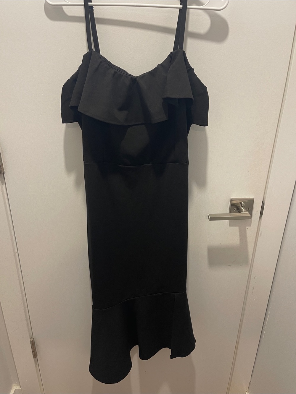 Symphony Black Off-Shoulder Ruffle Midi Dress